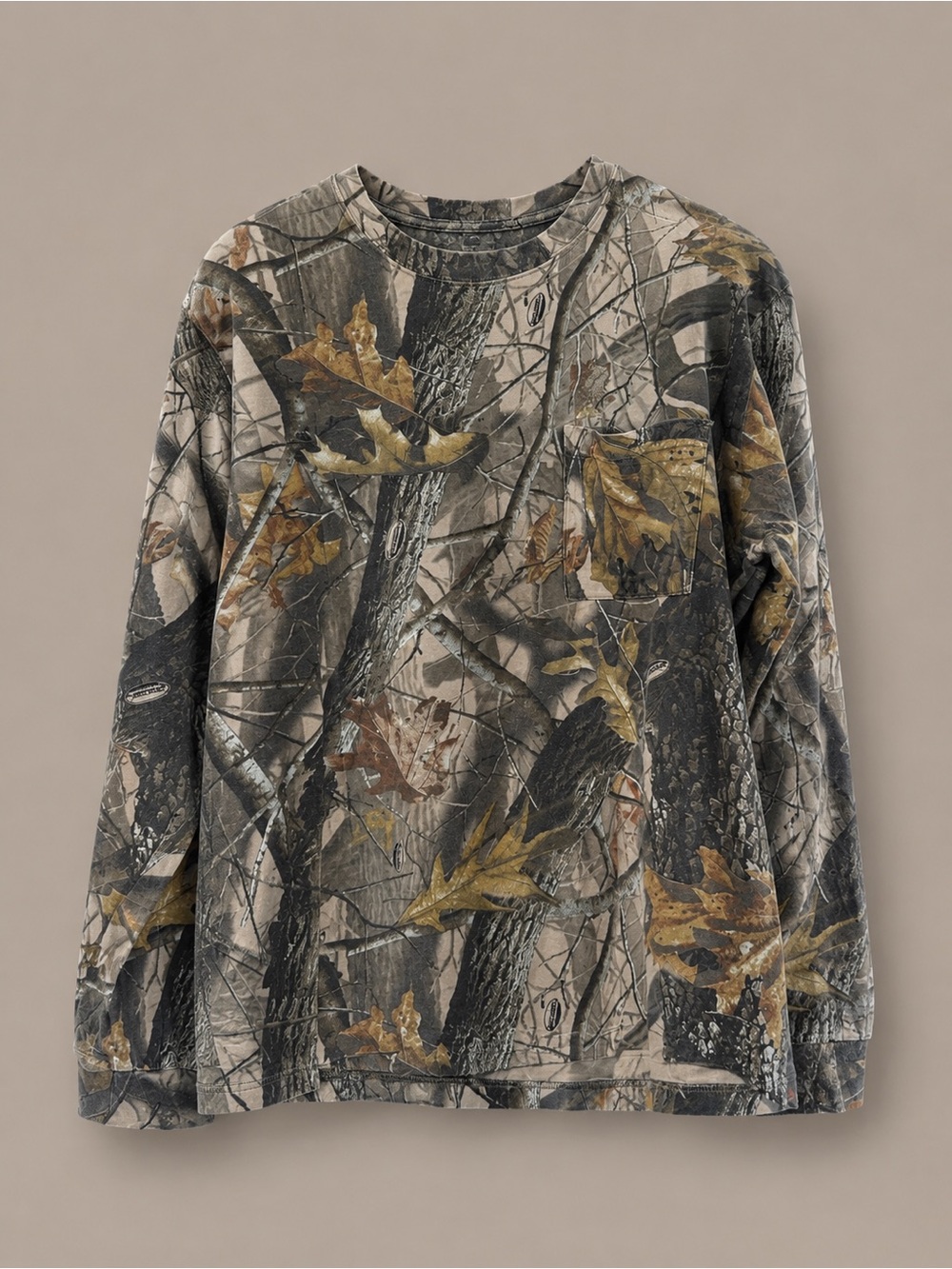 Men's Long-Sleeve Camouflage Pocket Tee - Olive/Brown